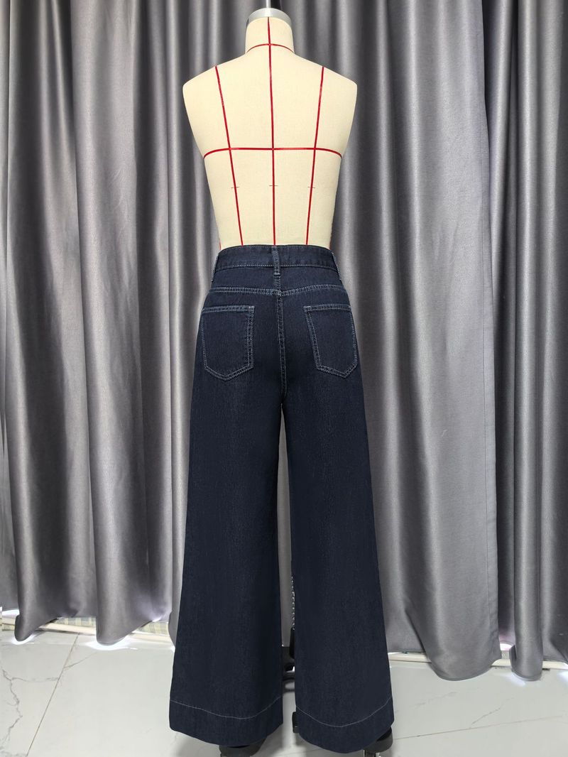 Weite Beinhose Gewaschenes Temperament Hohe Taille Lange Weite Beinjeans Hose Damen_voghion.com