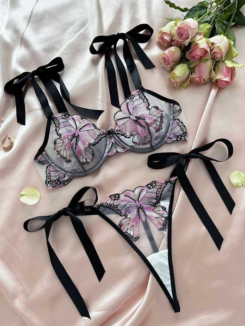 Lingerie Intimo Sexy con Ricamo a Farfalla in Rete e Tentazione Trasparente, Vendita Calda_voghion.com