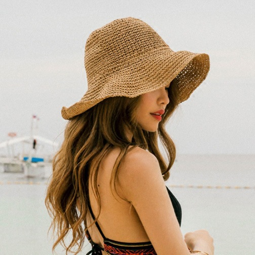 Versatile foldable straw for women's summer outings, sun protection and shading hat, Korean version, vacation sandal,_voghion.com