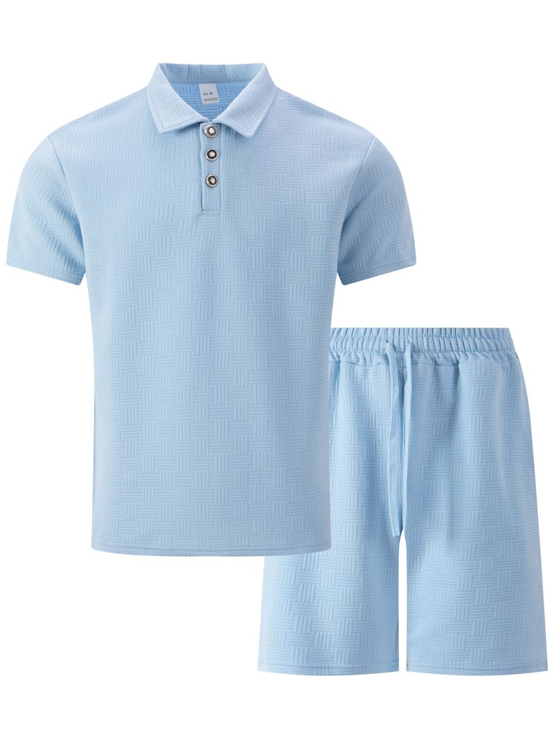 Herenkleding Nieuw Jacquard Heren Casual Revers Polo Shirt Korte Mouwen Shorts Casual Pak_voghion.com