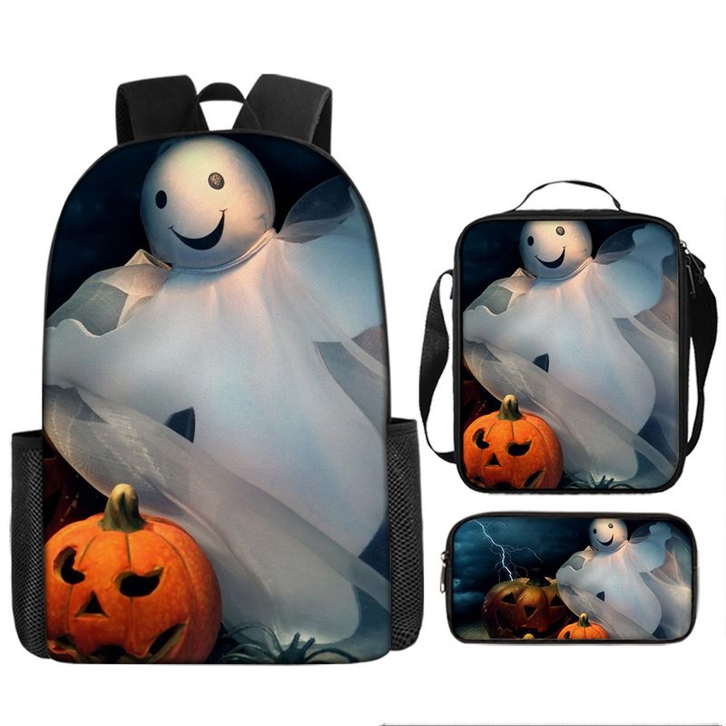 Halloween backpack pumpkin ghost three piece set primary and secondary school students backpack children's backpack shoulder bag pencil case_voghion.com