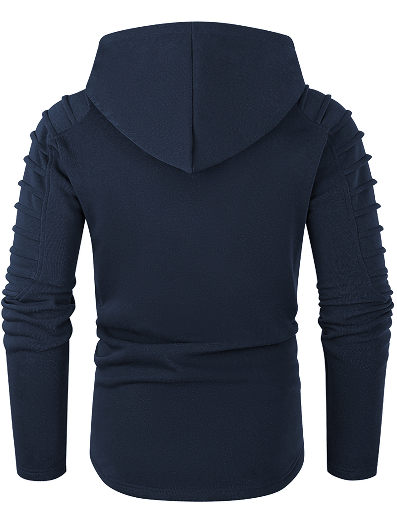 Felpa con cappuccio da uomo autunno e inverno Felpa con cappuccio sportiva da uomo di grandi dimensioni tinta unita con maniche pieghettate_voghion.com