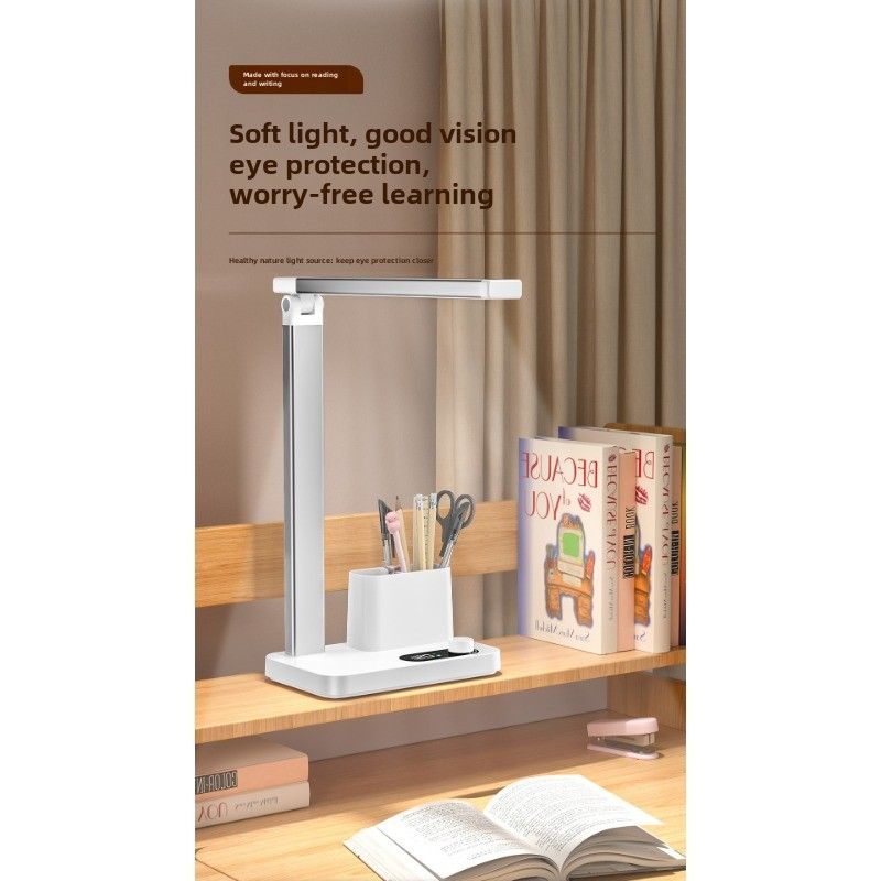 Nuova lampada da scrivania con protezione per gli occhi, lampada da lettura multifunzionale per studenti, lampada da comodino a LED con dimmer a tre colori, carica e collegamento a doppio scopo_voghion.com