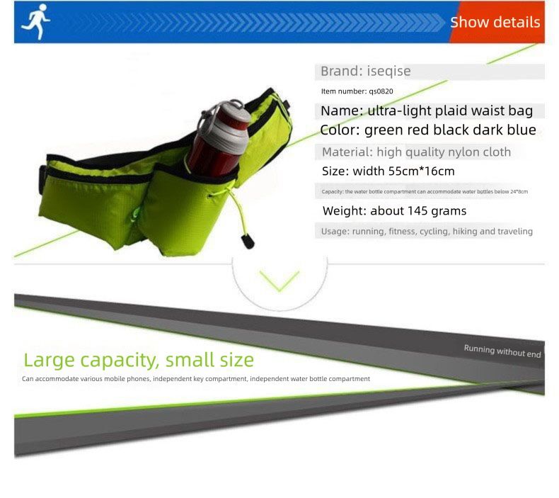 Sportgürtel für Damen und Herren, multifunktionale Trinkflasche zum Laufen, wasserdicht für Marathonläufe, Fitnesstasche für 6,5-Zoll-Handys_voghion.com