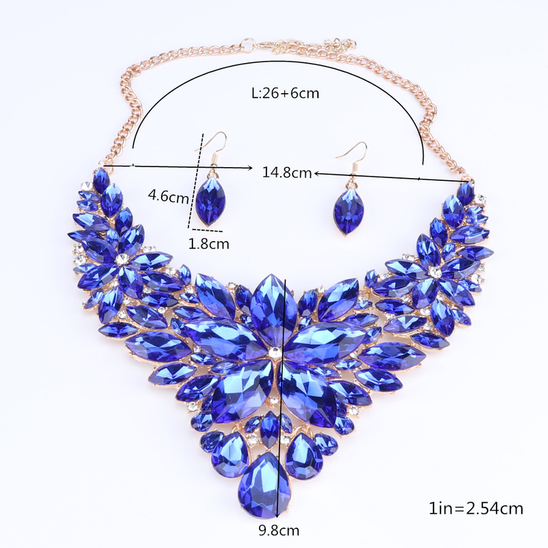 Kristall-Choker-Statement-Halskette, Ohrring-Schmuckset, Strass-Hochzeitsgeschenk, Frauen, Bräute, Abschlussball, Party_voghion.com