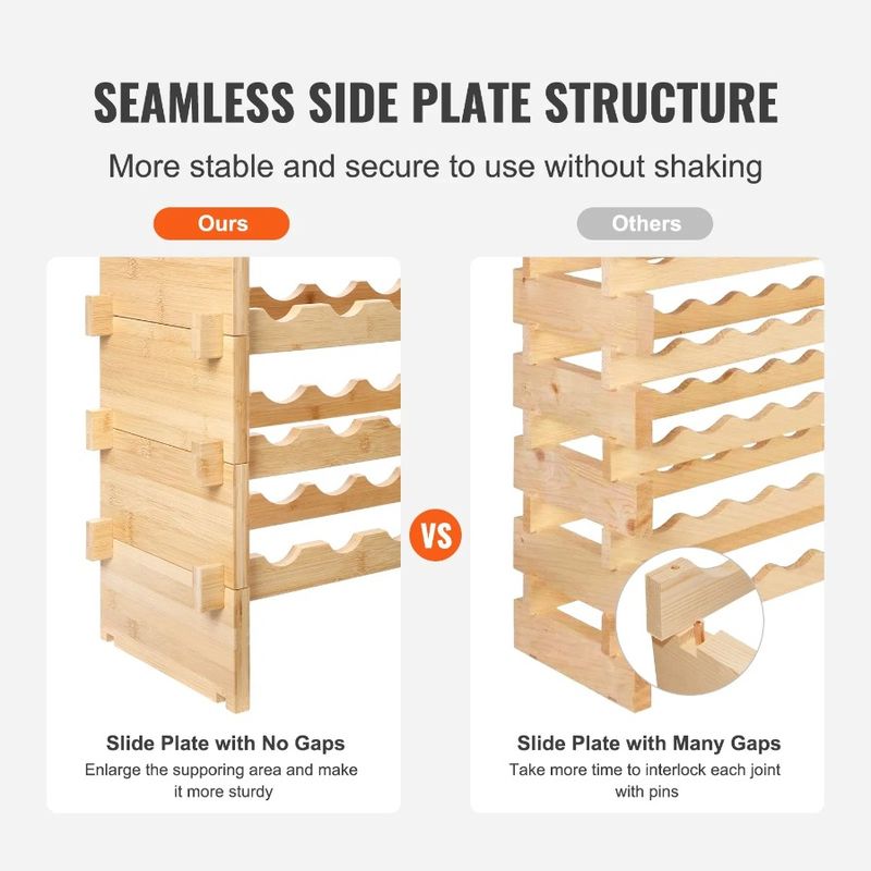 Display Bottle Wine Wood Rack 8-Tier Modular 72 Shelf Bamboo Stackable_voghion.com
