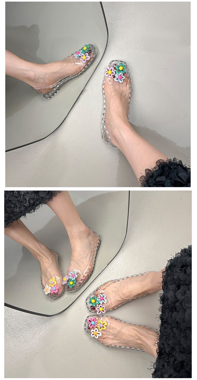 Jelly Shoes Kadın Sığ Tek Ayakkabı Kristal Ayakkabı Kare Başlı Havalı Terlikler Tembel Tek Pedal Yetişkin_voghion.com