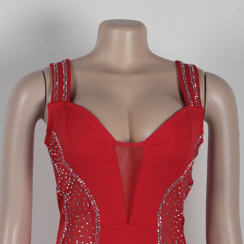 Abito da donna sexy, caldo, con cuciture a diamante, prospettiva cava, elastico, sottile, con bretelle_voghion.com