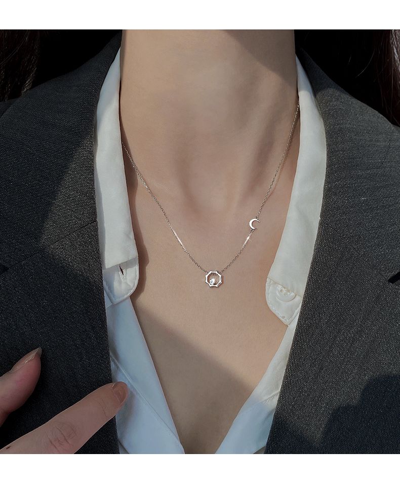 Sterling Silver Sun And Moon Necklace For Women, Light Luxury Niche High-End Design Sense, Collarbone Sweater Chain,_voghion.com