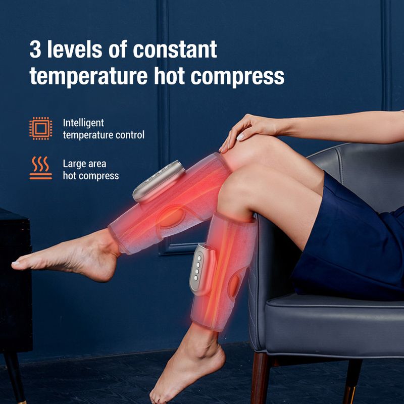 Massaggiatore elettrico per gambe con riscaldamento, pressione dell'aria, circolazione sanguigna, compressione e telecomando_voghion.com