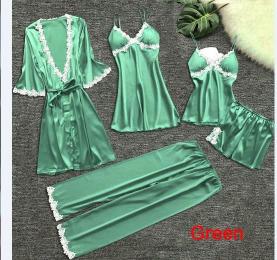 Lenjerie de dormit pentru femei Pijamale sexy din cinci piese pentru femei Rochie de mireasa cu maneca mijlocie de vara Marime mari Imbracaminte pentru casa Camasa de noapte_voghion.com