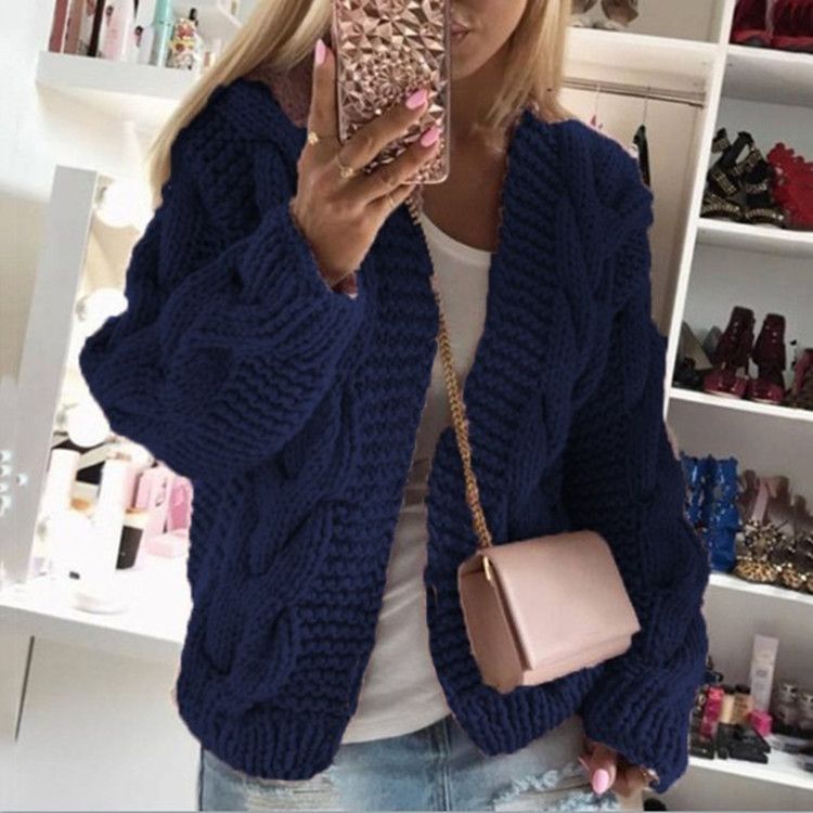 2025 Autumn Winter New Twist Hat Cardigan Style Solid Color Thick Knit Sweater For Women_voghion.com
