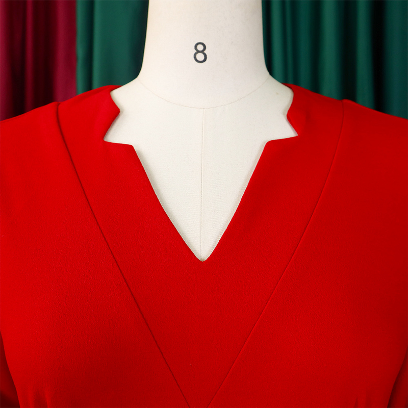 Damen 2024 Herbst neues V-Ausschnitt modisches Temperament elegantes Faltenrockkleid_voghion.com