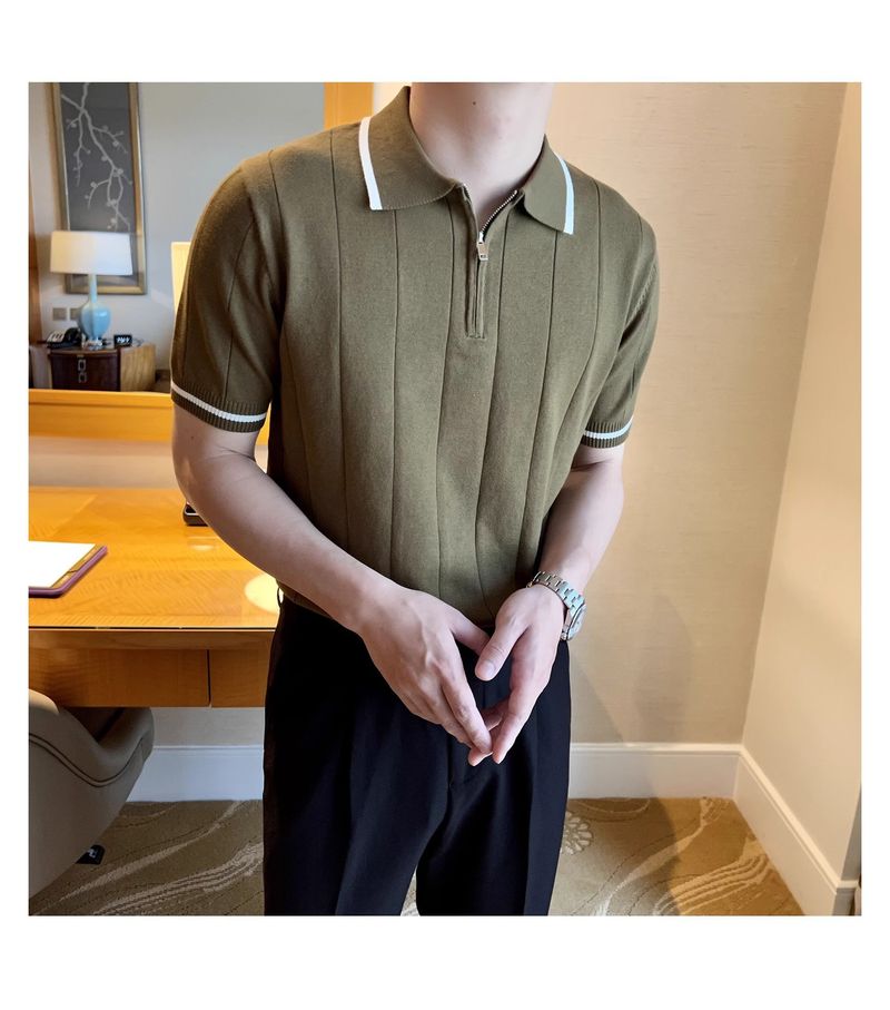 Performance-Poloshirt für Herren – Atmungsaktives Strickoberteil mit halbem Reißverschluss und Kontrastkragen_voghion.com