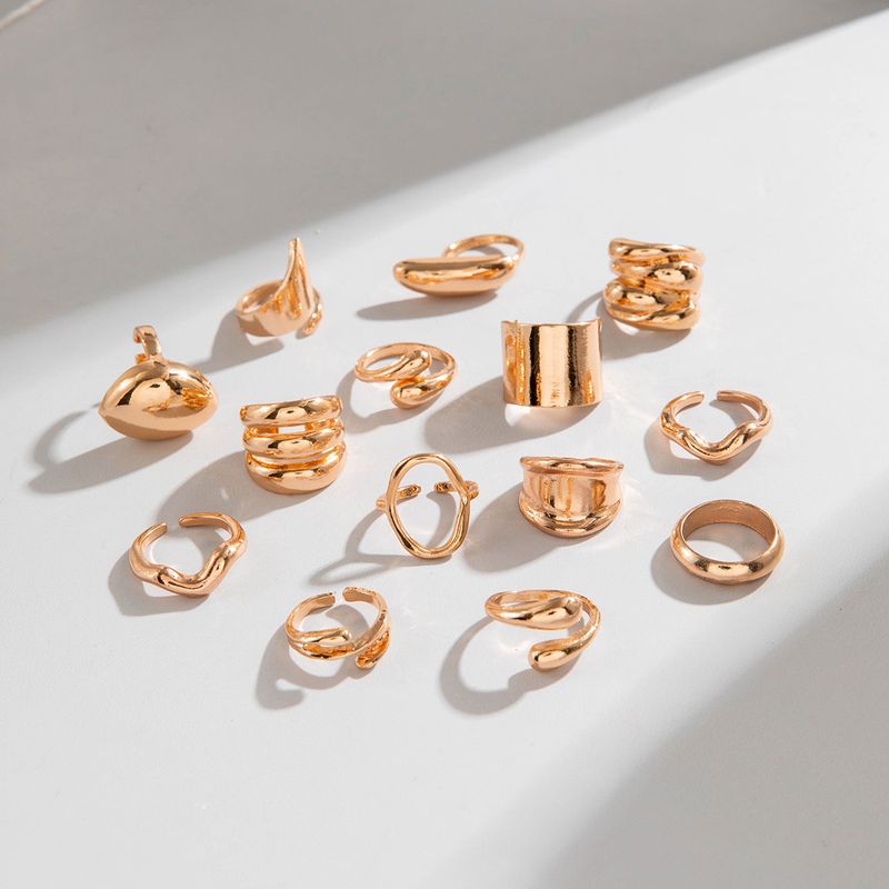 Niche Trend Design Glossy Women's Ring Exaggerated Geometric Curved Surface Open Joint Ring Set Bohemian Style Holiday Style Seaside Jewelry Ring_voghion.com