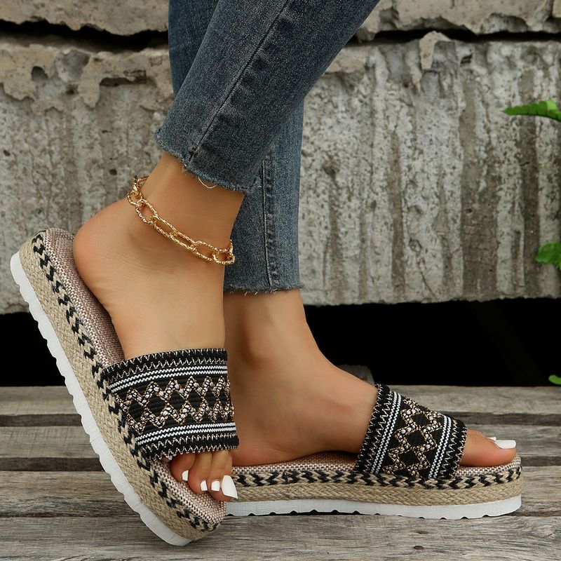 New Wide Width Women's Platform Peep-Toe Sandals - Boho Ethnic Jute Rope Candy Color Flip Flops (Comfortable Thick Sole Summer Beach Slippers)_voghion.com