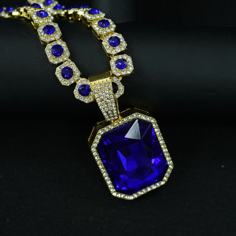 Ensemble de bijoux pour hommes, tendance, nouveauté, offre spéciale, chaîne cubaine en diamant avec pendentif en pierre précieuse colorée, collier classique pour hommes_voghion.com