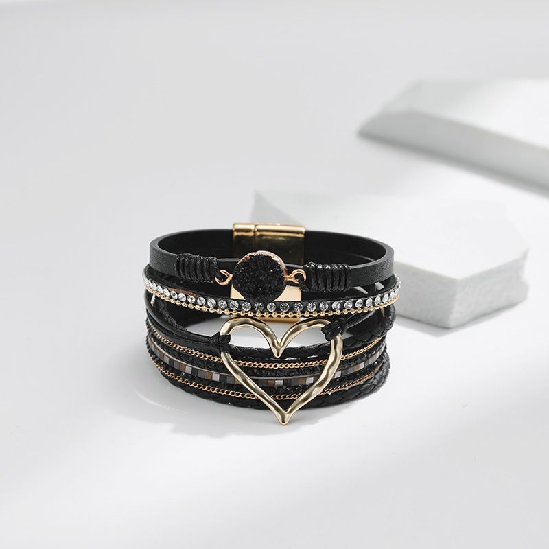 Set di bracciali a strati bohémien - Bracciale rigido regolabile a cuore aperto e catena con perline_voghion.com