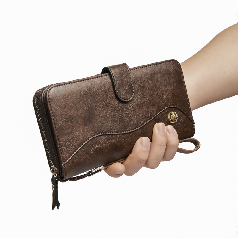 Cartera larga para hombre, bolso de mano multifuncional con hebilla para teléfono, muy popular_voghion.com