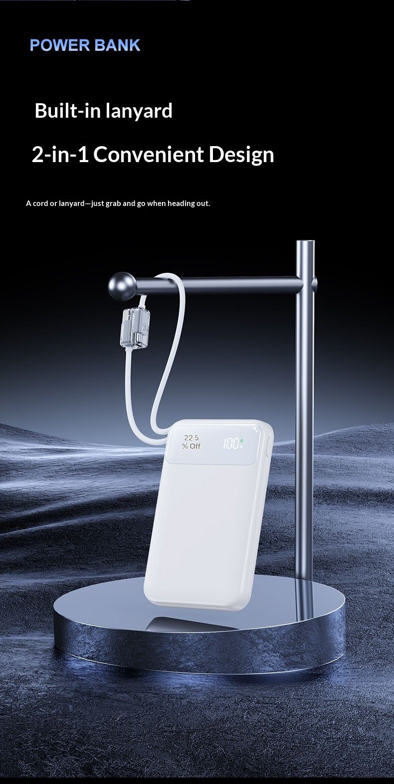 Nouvelle batterie externe transfrontalière ultra-mince de 20 000 mAh avec charge ultra-rapide (22,5 W) et câble inclus, cadeau personnalisé_voghion.com