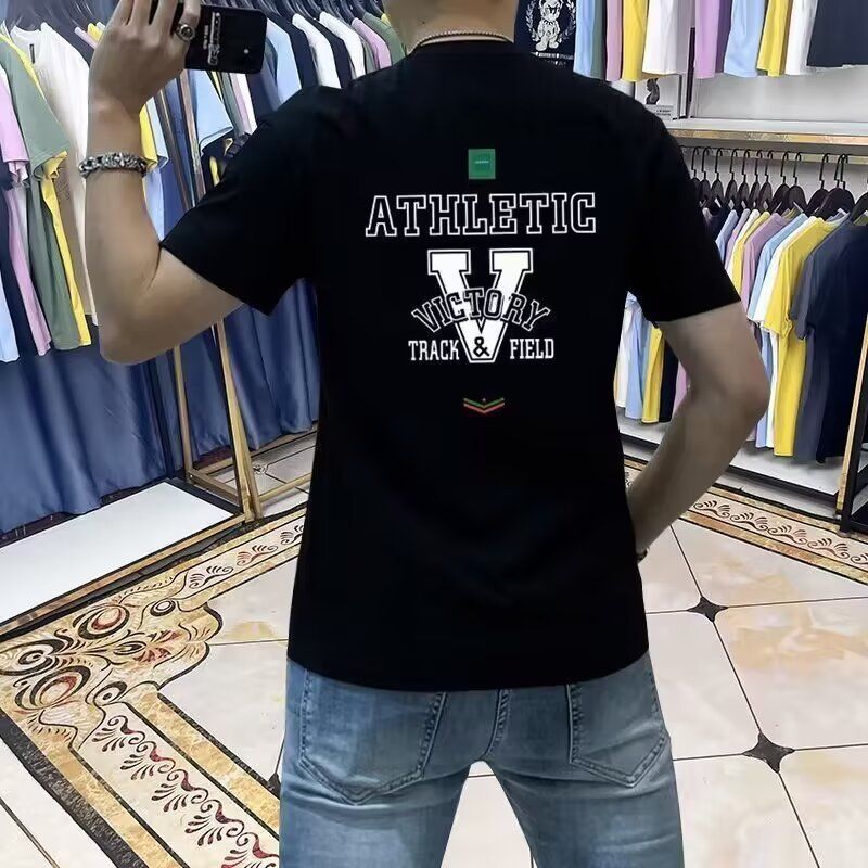 Trendy Men's Pure Cotton Short Sleeved T-shirt 2024 New Summer Letter Slim Fit Versatile Print Quality Round Neck T Casual_voghion.com