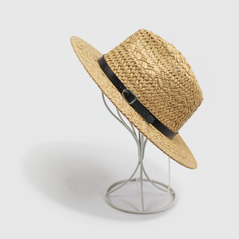 2024 New Korean Straw Knitted Big Edge Cowboy Couple Universal Belt Straw Hat Summer Sunshade Beach Hat_voghion.com