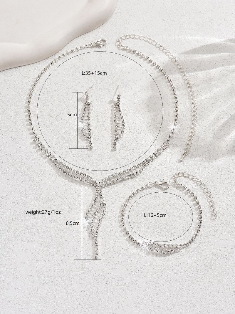 Luxury bridal necklace set Fashion and versatile full diamond necklace earrings bracelet, women's jewelry set_voghion.com