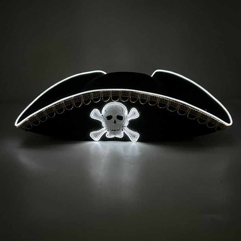 Kostium na Halloween Cos Performance Rekwizyty Karaibski Złoty Krawędź Piracki Kapelusz Kapitana Kapelusz Piracki z Świecącą Czaszką LED_voghion.com