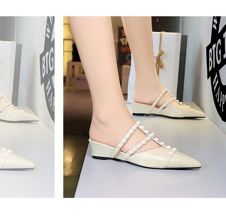 Pearl Chain Bag Head Drag, Comfortable And Versatile Outside Wear, High-end Temperament, One-pedal Women's Shoes_voghion.com