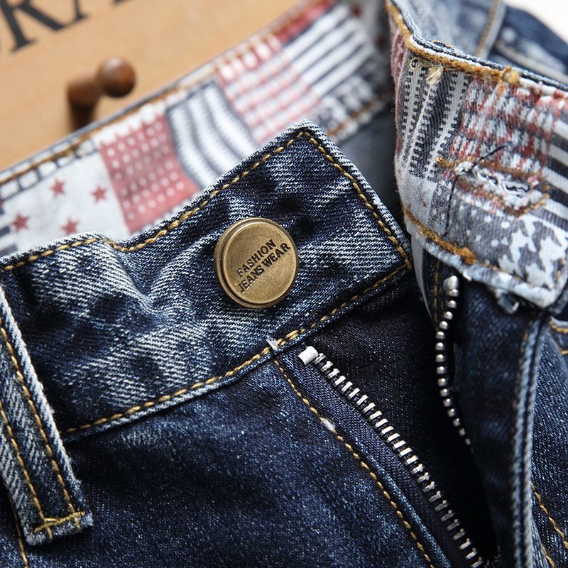 Herren-Jeans-Shorts, Retro-zerrissene, schmale, verkürzte Herren-Patch-Hose_voghion.com