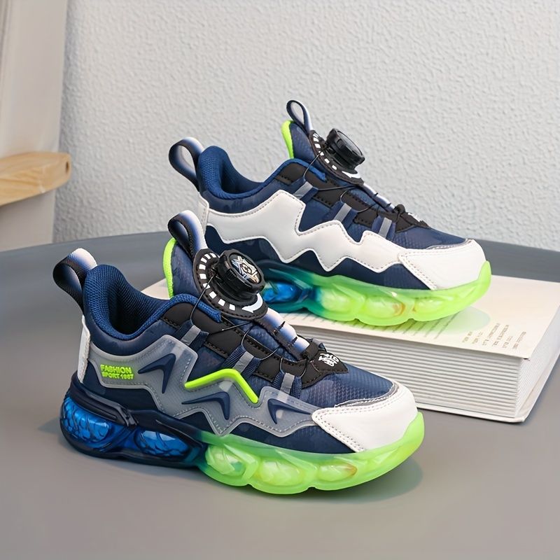 Casual Low Top With Rotating Button Boys, Breathable Lightweight Anti Slip Sneakers For Outdoor Walking Running, Autumn_voghion.com