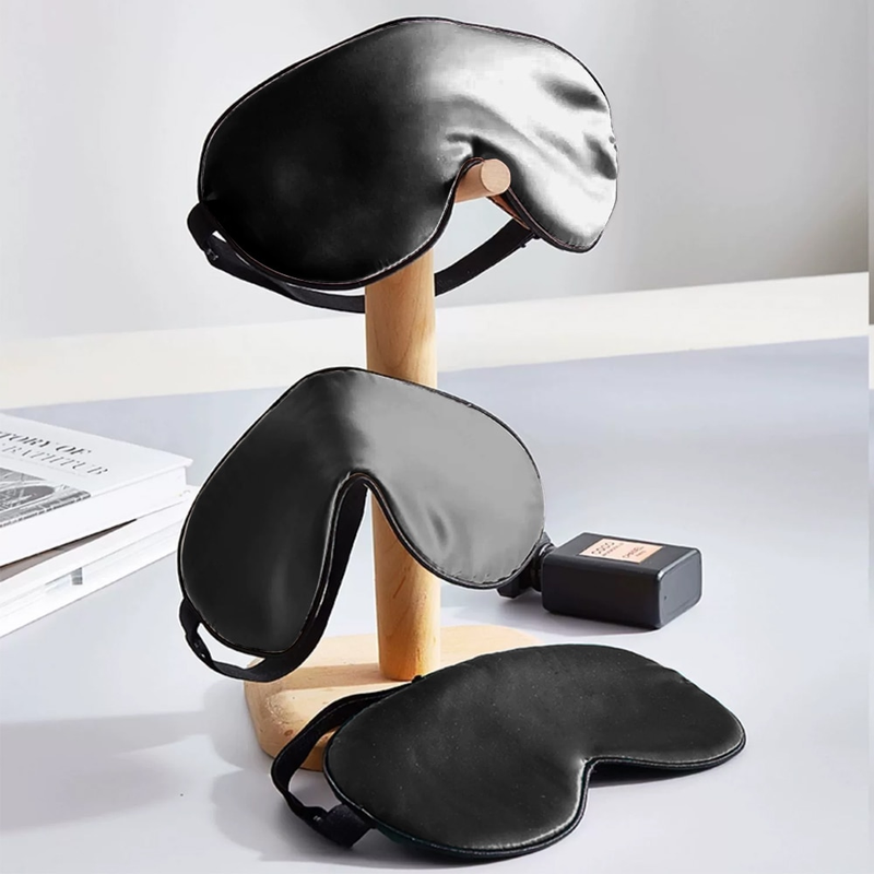 Maschera per dormire in raso, copertura per il riposo da viaggio, morbida ombreggiatura, benda per rilassarsi, pausa pranzo, notte, sonno, benda sull'occhio nera_voghion.com