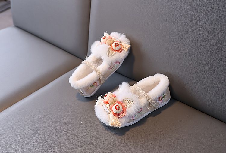 Hanfu d'hiver ShoeGlobe pour filles avec doublure polaire, jupe brodée style chinois à tête de cheval, chaussures pour enfants faites main à tête de tigre, neuf_voghion.com
