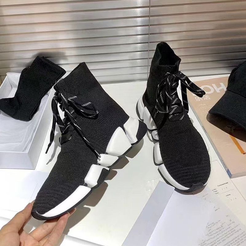 Coppia Casual Elastic Knit 2.0 Sottovuoto Suola Spessa Scarpe con Lacci Lunghi Parigi Calzino Nuovo_voghion.com