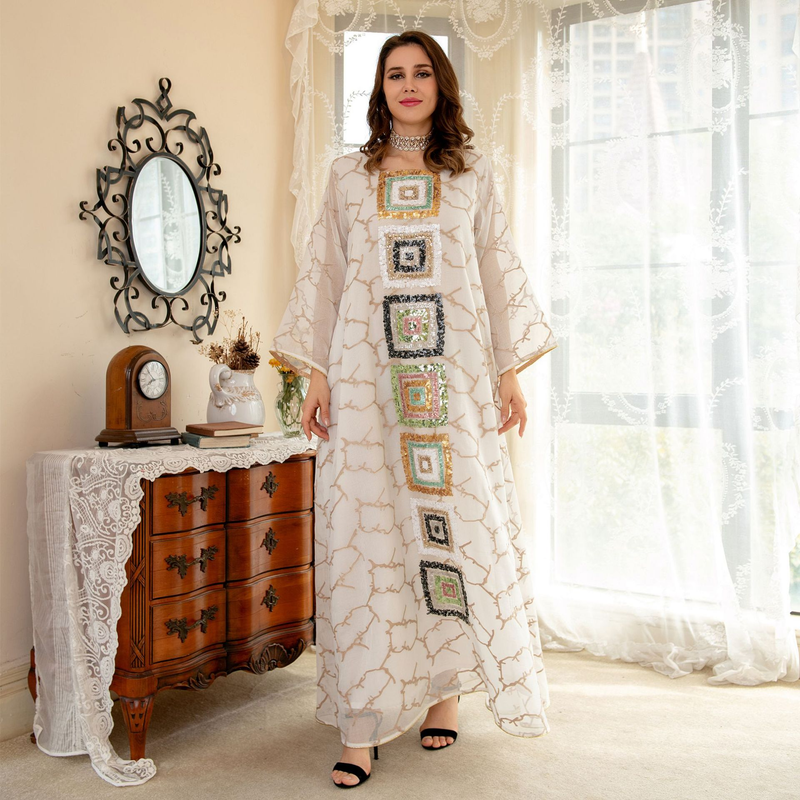 Dámské muslimské večerní šaty plus size, flitrovaná sukně, síťovaná houpačka, župan Abaya_voghion.com