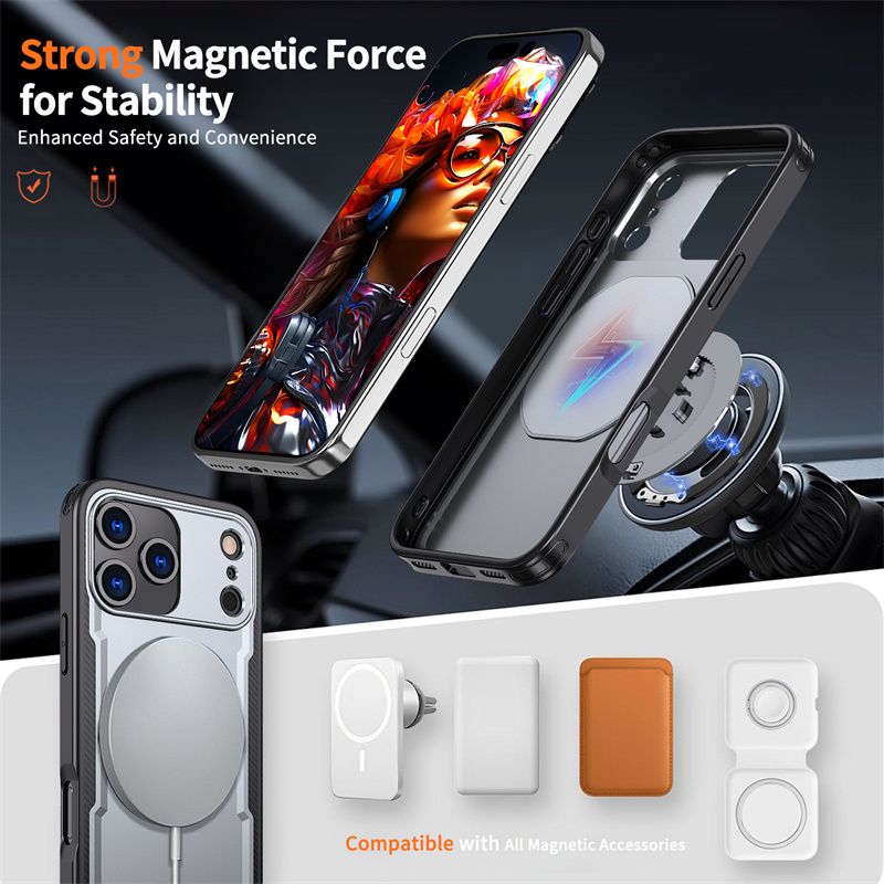 Magnetic Sagsafe 360° Rotate Bracket Phone Case For Iphone 11 12 13 14 15 16 17 Pro Max Plus Wireless Charging Shockproof Cover_voghion.com