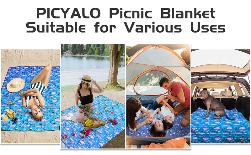 PICYALO Blaues Blumenmuster X 203,20 cm Große sanddichte Strand-Picknickdecke, wasserdicht, faltbar, geeignet für Camping, Strand,_voghion.com