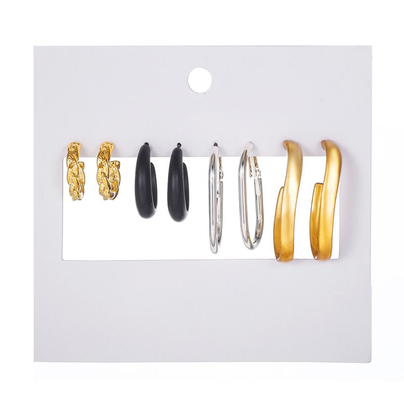 Metal Geometry Dragonfly Key Earrings Female Retro INS Style Mixed Color 4 Pair Earnail Combination Female_voghion.com