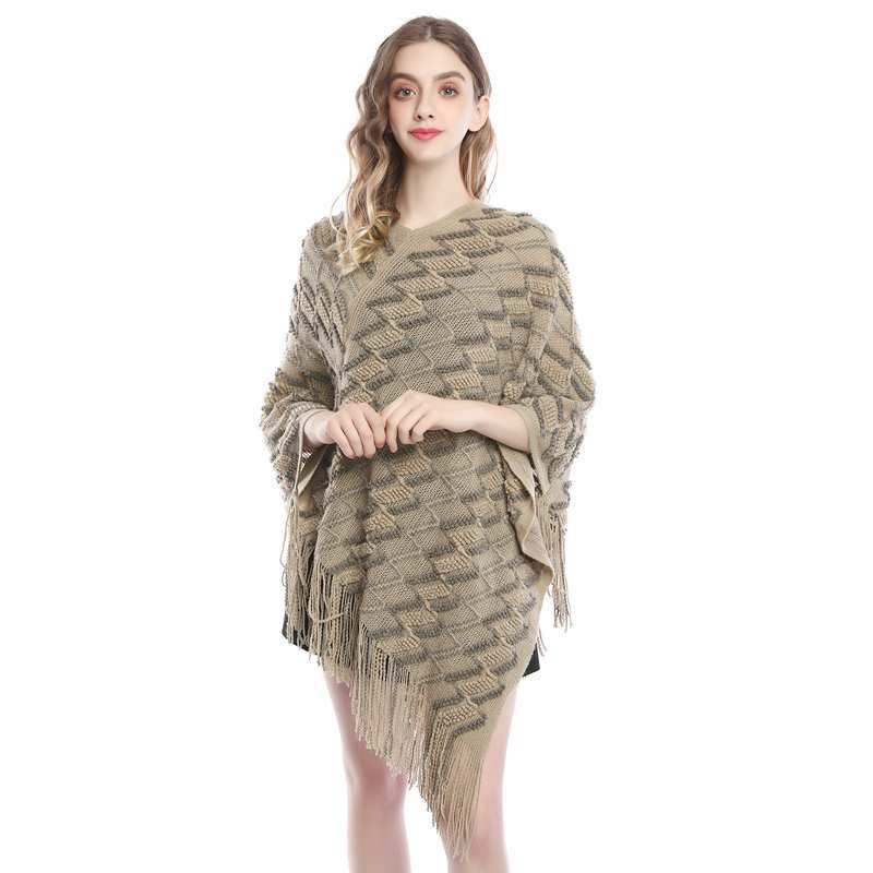 2022 Hierscht/Wanter Damen Mëttellängt Moud Z-Linn Casual Villsäiteg Quasten Cape V-Ausschnëtt Gestrickt Pullover fir Fraen 88_voghion.com