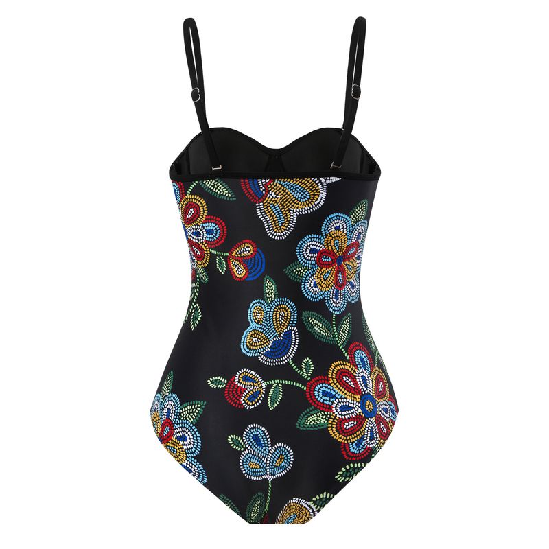 Maillot de bain une pièce pour femme Maillot de bain moulant et rétro imprimé en mousseline de soie avec support en acier et sac rigide_voghion.com
