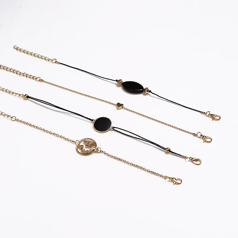 Nouveau Street Shot noir perlé pierre vent goutte à goutte huile amour carte perle chaîne ensemble de quatre Bracelets_voghion.com