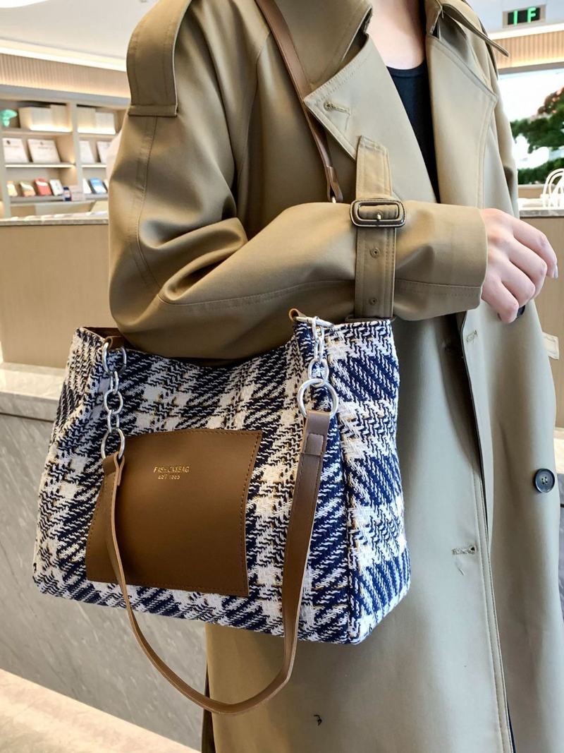 Jesenski i zimski kontrast boja jednostavna zvjezdana mreža crvena eksplozivna Toth ženska karirana torba velikog kapaciteta preko ramena_voghion.com