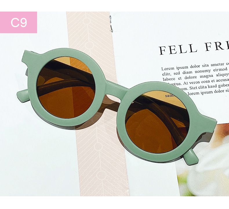 Nouveautés Lunettes de soleil rétro coréennes pour enfants, monture ronde solide, petit visage, résistantes aux ultraviolets, pratiques, pour enfants_voghion.com