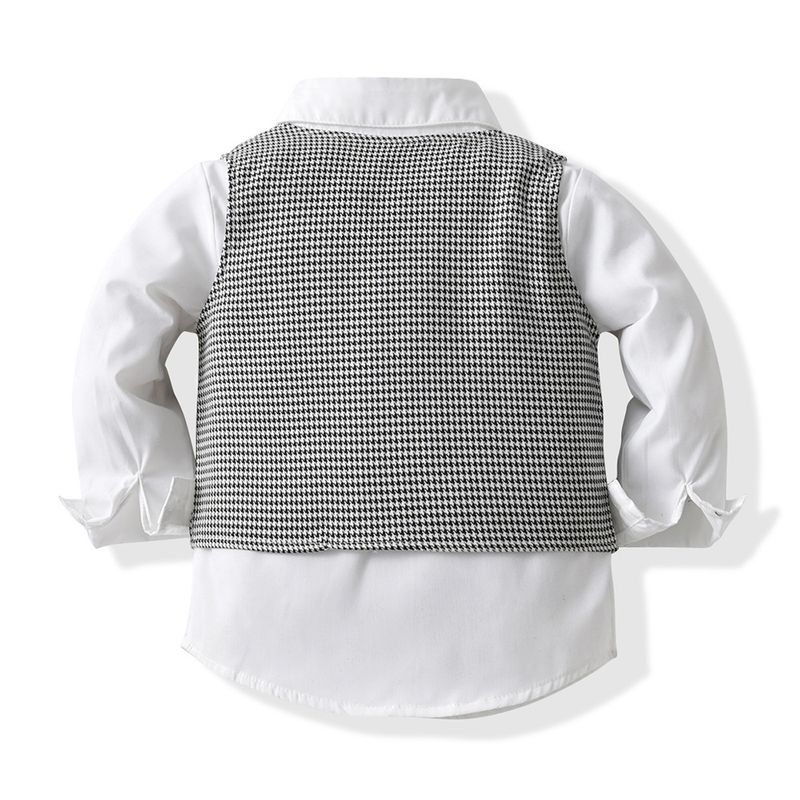 Kinderkleidung Jungenkleidung im britischen Stil karierte Weste, Hemd, Hosenträger, Hose dreiteiliger Anzug modisches Geburtstagskleid für Jungen_voghion.com