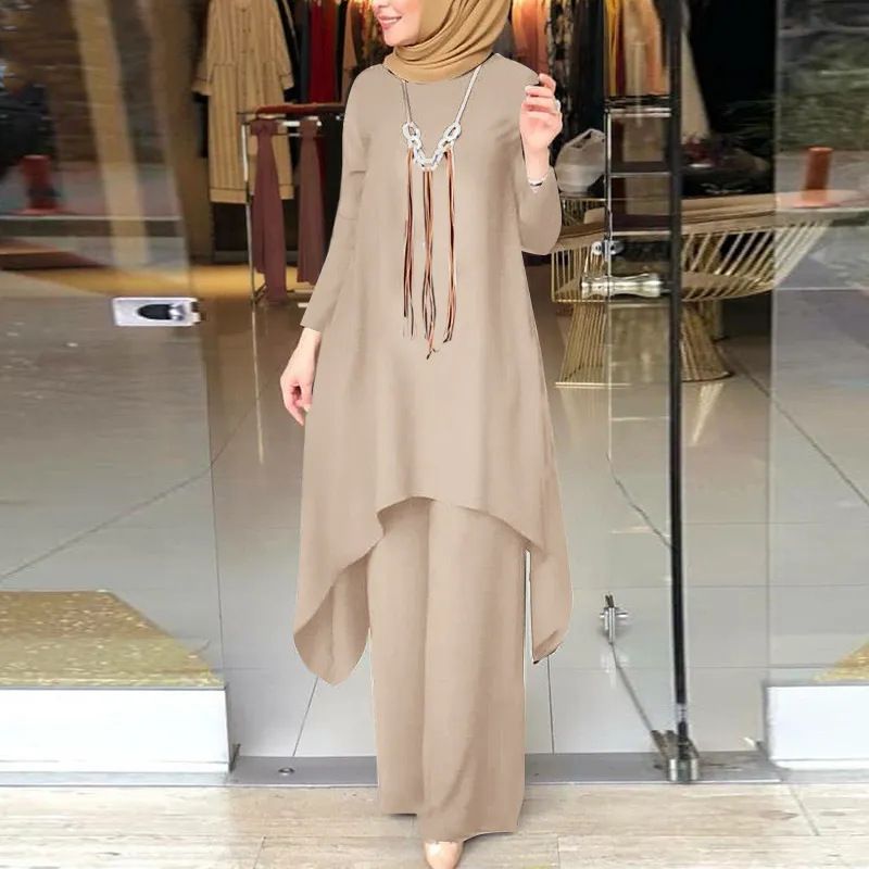 Einfarbiger muslimischer Anzug für Damenbekleidung_voghion.com