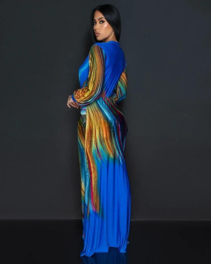 Dammekleeder Plus Size Dammekleeder Fréijoer a Summer faarweg Tie-dye Off-Shoulder Wrap Kleed_voghion.com