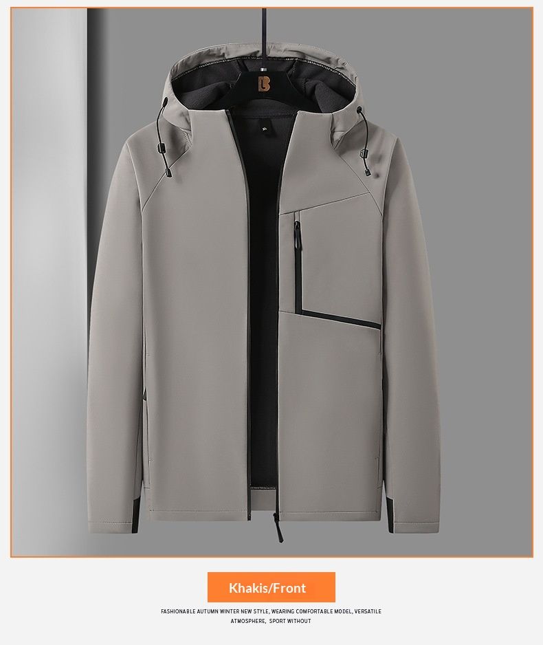 Cove Cove Soft Shell Jacket For Men, Autumn And Winter, Fleece-Lined, Thickened, Warm, Loose-Fit, Couple's Jacket, Stand Collar,_voghion.com