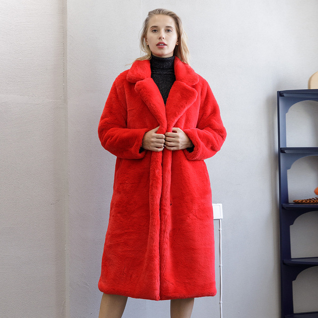 Damenmantel aus Kaninchenfellimitat. Langer Fellimitatmantel für Damen, gepolsterter, warmer Plüschmantel_voghion.com