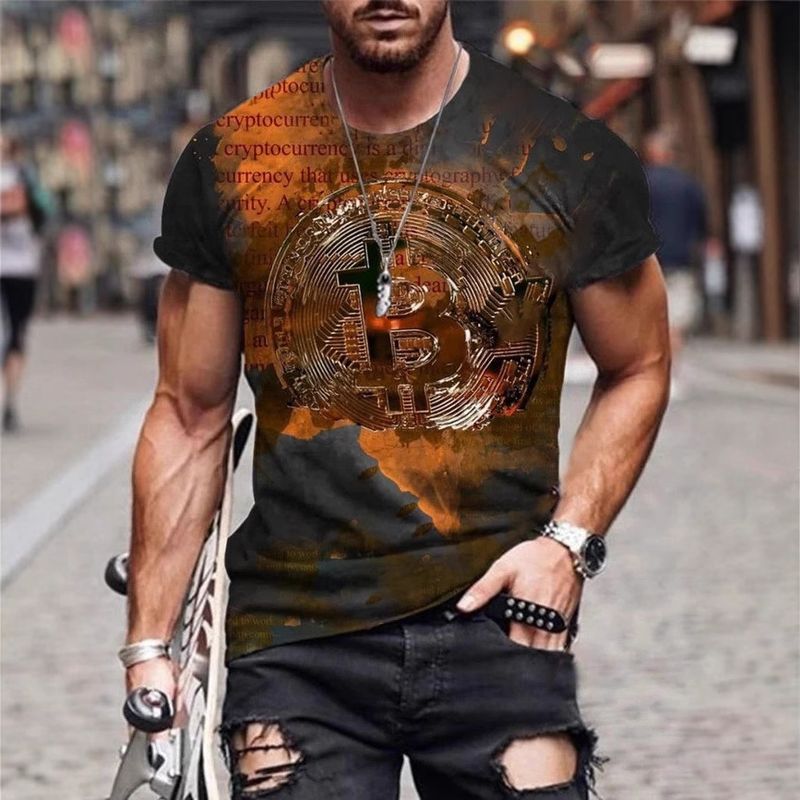 Maglietta a maniche corte con scollo a giro versatile da uomo, stile street, con stampa digitale 3D, 2024_voghion.com