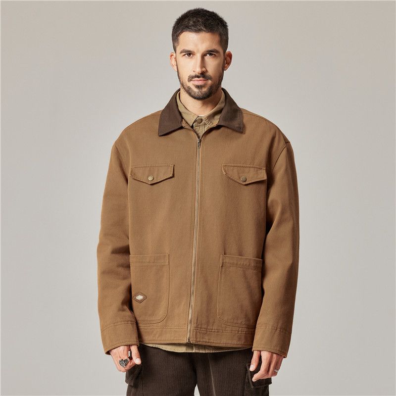 Detroit workwear men's spring and autumn American washed lapel  jacket, clothes_voghion.com